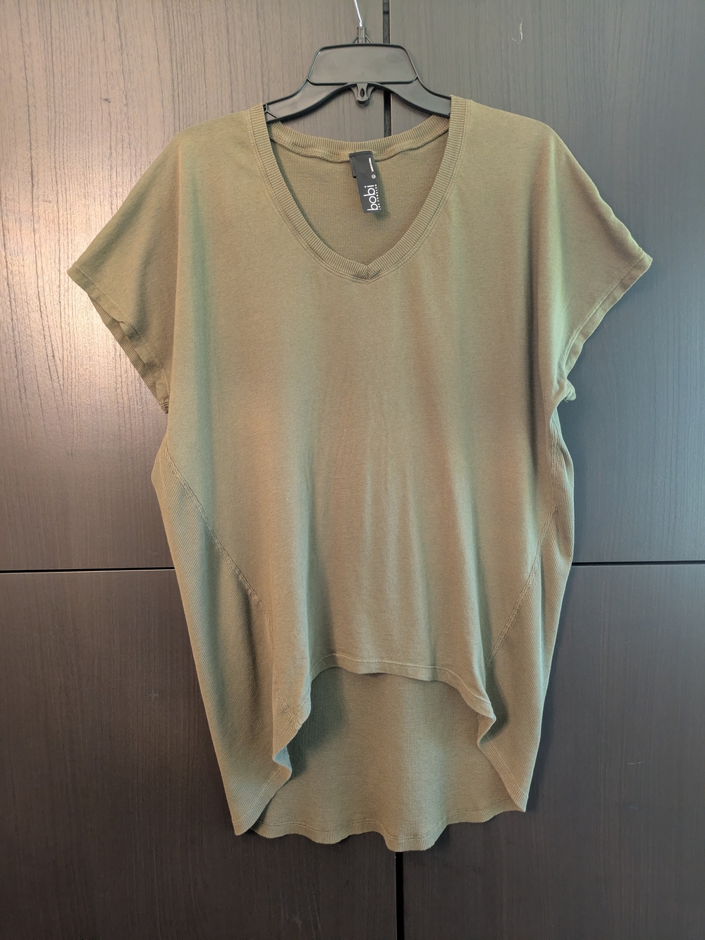 bobi Olive Green V-Neck Short Sleeve High-Low Tee